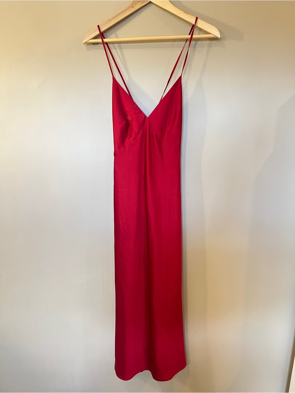 La Vie en Rose Red Satin Slip Midi Dress Size S Sexy Strappy Back - Picture 2 of 6